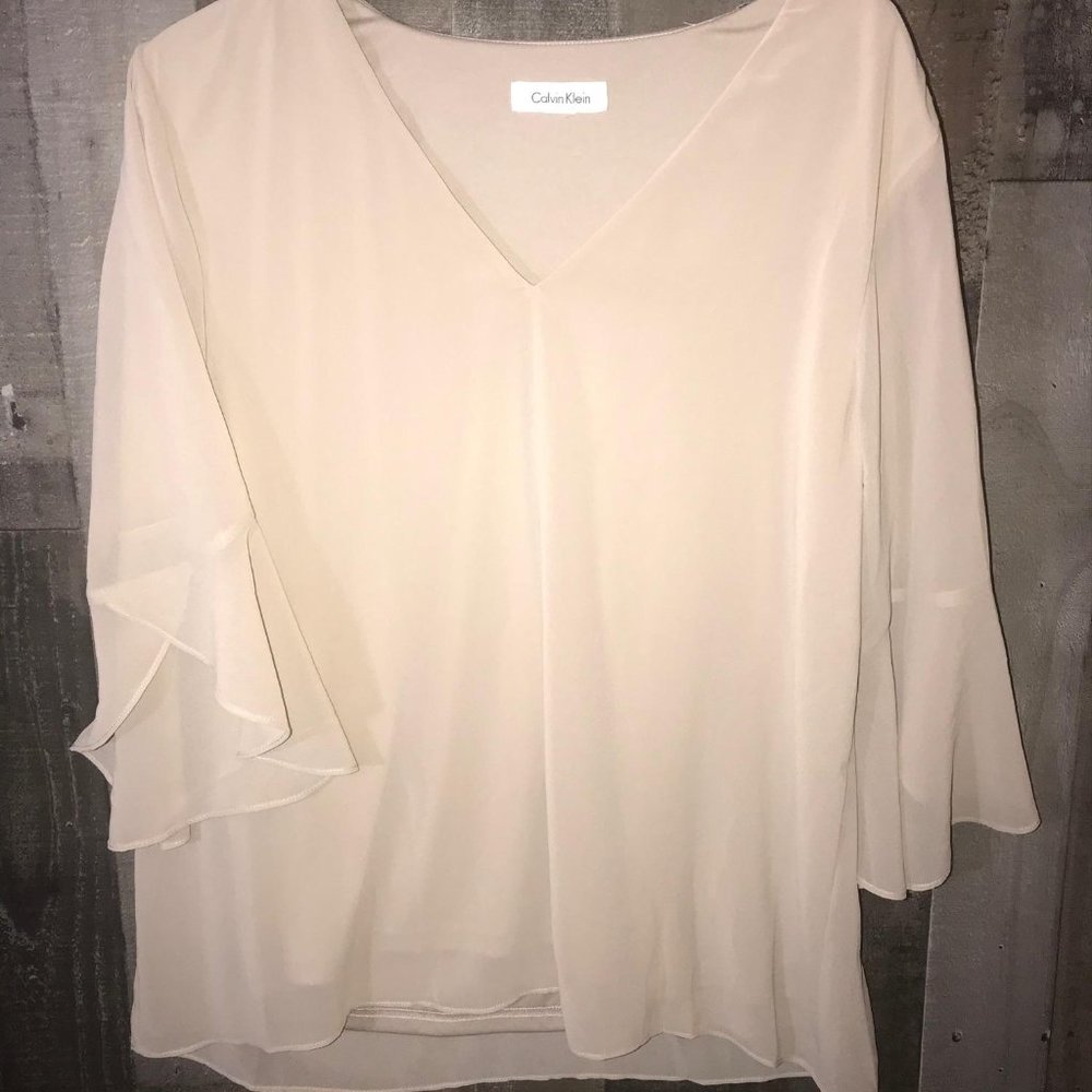 Calvin Klein Beige Sheer Blouse